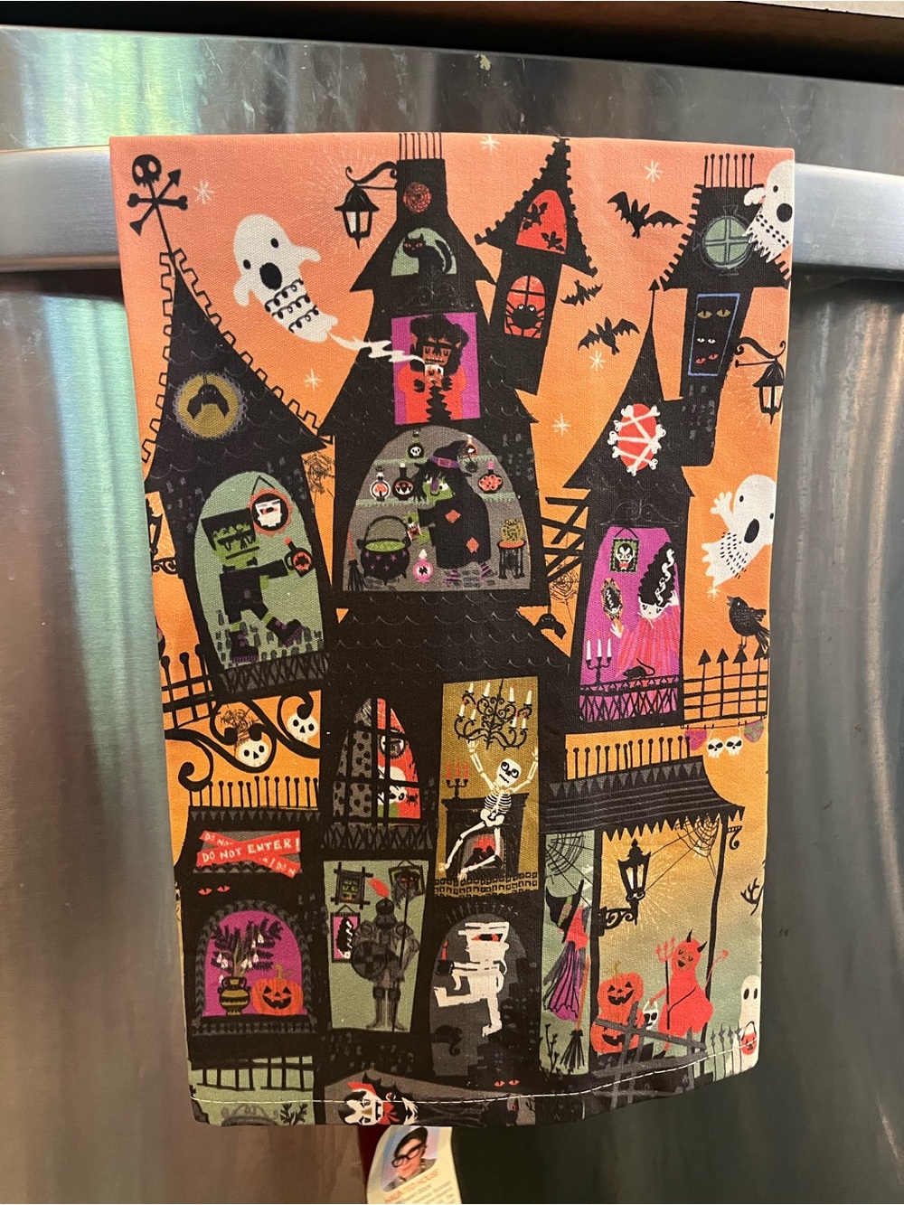 Halloween Haunted House Printed Kitchen Towel - Orange